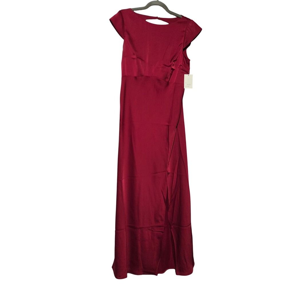 A New Day Womens Satin Cap Sleeve Cutout Back Maxi Dress Burgundy Red Size S NWT